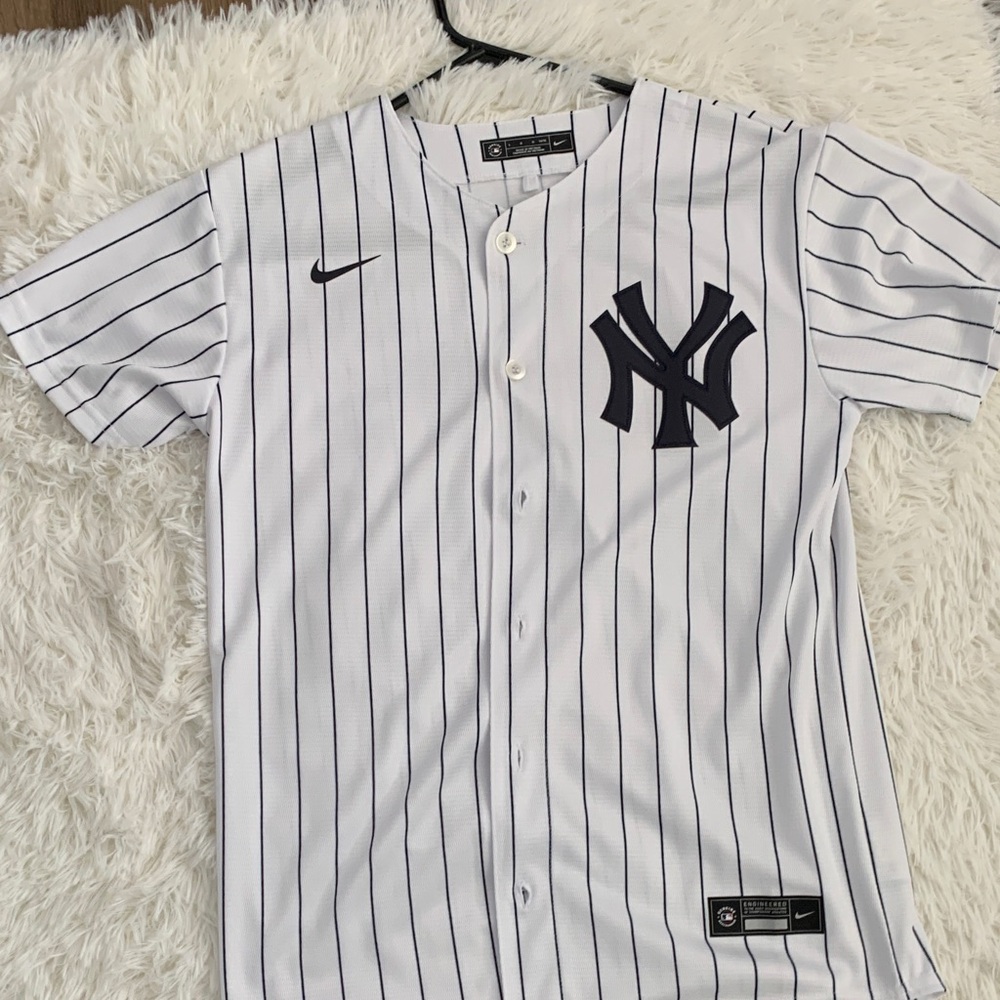 Nike White and Black Pinstripe Aaron Judge jersey
